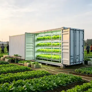 Shipping container vertical farm with hydroponic racks