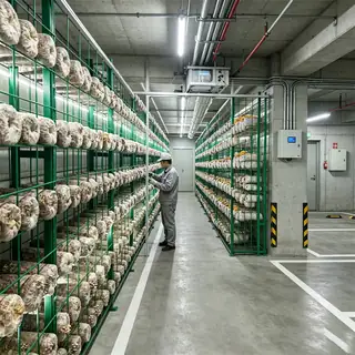 Vertical modular mushroom growing chamber